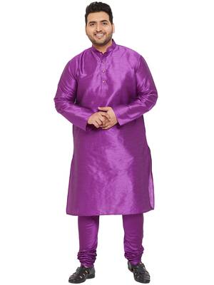 Men'S Purple Silk Blend Kurta Pyjama Set 1