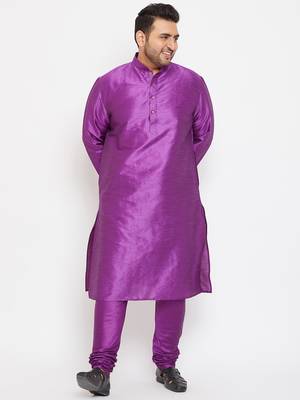 Men'S Purple Silk Blend Kurta Pyjama Set 2