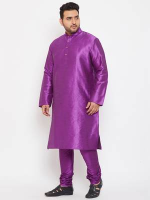 Men'S Purple Silk Blend Kurta Pyjama Set 3