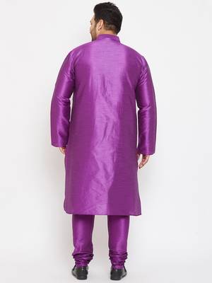 Men'S Purple Silk Blend Kurta Pyjama Set 4