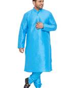 Men'S Aqua Blue Silk Blend Kurta Pyjama Set