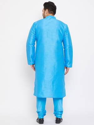 Men'S Aqua Blue Silk Blend Kurta Pyjama Set 4