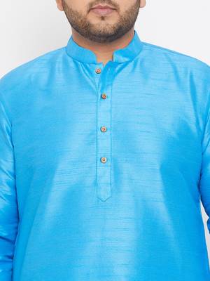 Men'S Aqua Blue Silk Blend Kurta Pyjama Set 5