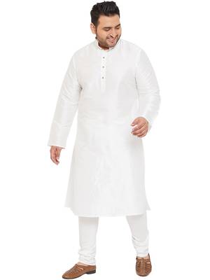White Silk Blend Kurta Pyjama Set 1