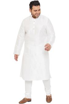 Men'S White Silk Blend Kurta Pyjama Set