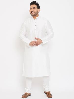 White Silk Blend Kurta Pyjama Set 2