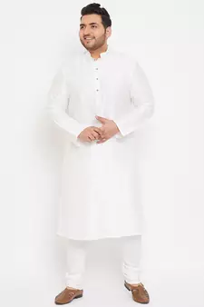 White Silk Blend Kurta Pyjama Set