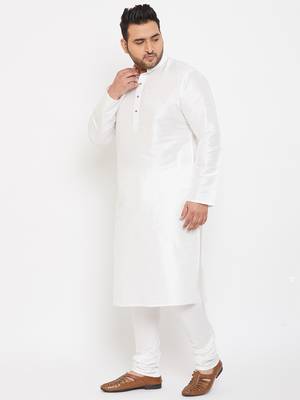 White Silk Blend Kurta Pyjama Set 3
