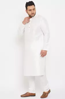 White Silk Blend Kurta Pyjama Set