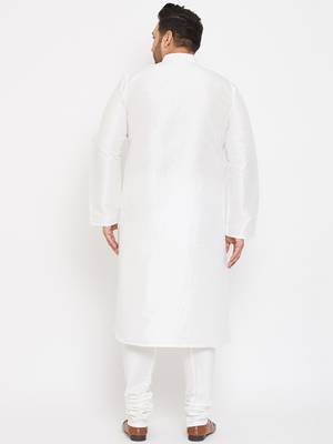 White Silk Blend Kurta Pyjama Set 4