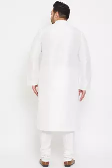 White Silk Blend Kurta Pyjama Set