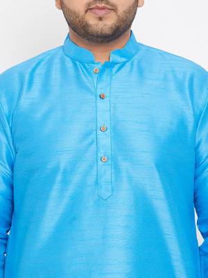 Men'S Aqua Blue And White Silk Blend Kurta Pyjama Set 5