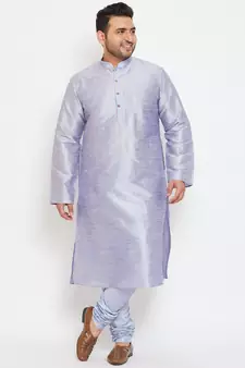 Men's Lavender Blue Silk Blend Kurta Pyjama Set