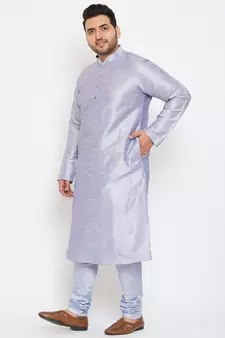 Men's Lavender Blue Silk Blend Kurta Pyjama Set
