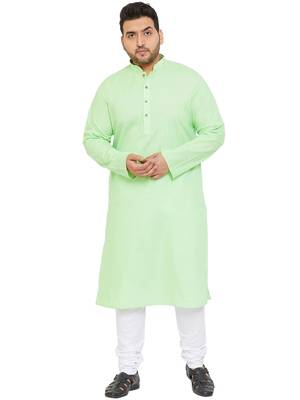 Men'S Mint Green And White Cotton Blend Kurta Pyjama Set 1