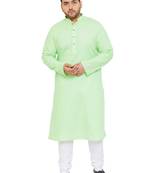 Men'S Mint Green And White Cotton Blend Kurta Pyjama Set