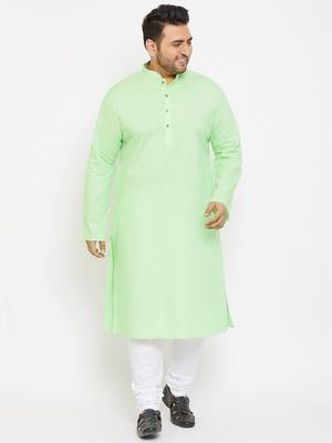 Men'S Mint Green And White Cotton Blend Kurta Pyjama Set 2