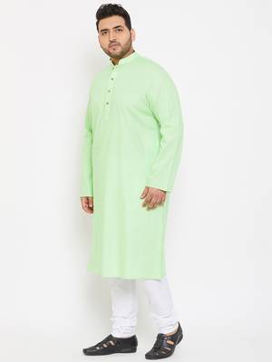 Men'S Mint Green And White Cotton Blend Kurta Pyjama Set 3