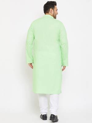 Men'S Mint Green And White Cotton Blend Kurta Pyjama Set 4