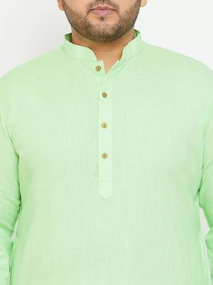 Men'S Mint Green And White Cotton Blend Kurta Pyjama Set 5