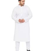 Men'S White Cotton Blend Kurta Pyjama Set
