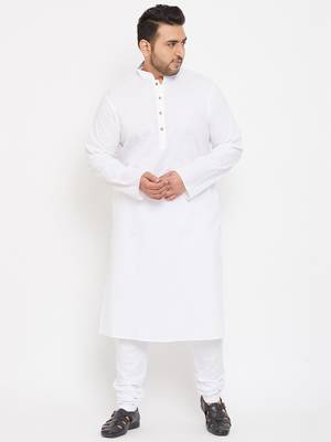 Men'S White Cotton Blend Kurta Pyjama Set 2