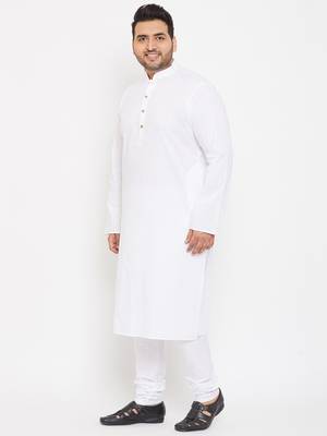 Men'S White Cotton Blend Kurta Pyjama Set 3