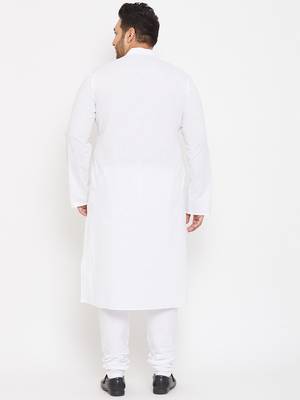 Men'S White Cotton Blend Kurta Pyjama Set 4