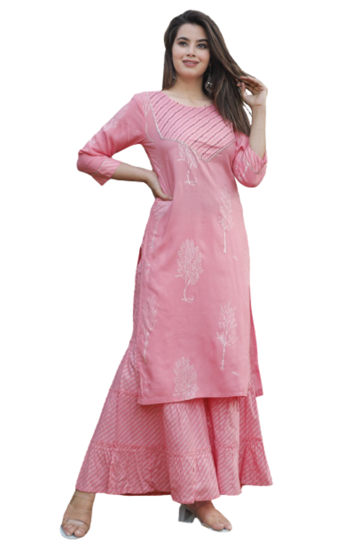 RF 1046 Pink Kurti Sharara Set