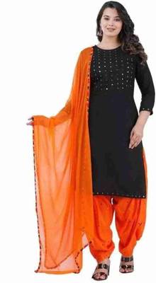Black Orange Patialya Suit in Rayon With Mirror Embroidery Work 1