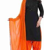 Black Orange Patialya Suit in Rayon With Mirror Embroidery Work