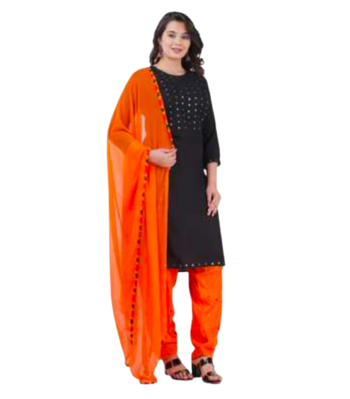 Black Orange Patialya Suit in Rayon With Mirror Embroidery Work 2