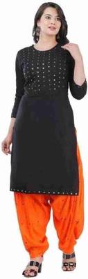 Black Orange Patialya Suit in Rayon With Mirror Embroidery Work 3