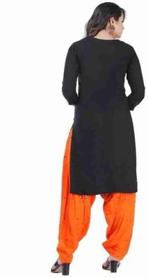 Black Orange Patialya Suit in Rayon With Mirror Embroidery Work 4