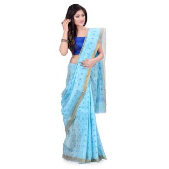 Blue hand woven cotton saree  1