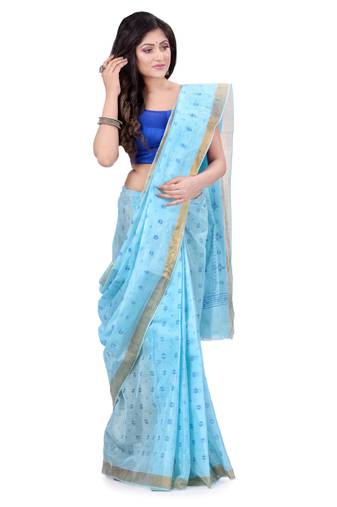 Blue hand woven cotton saree 
