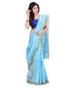 Blue hand woven cotton saree 