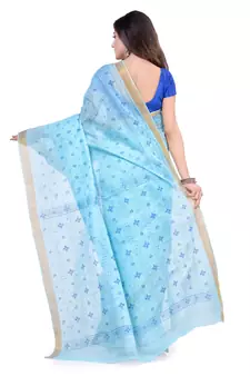 Blue hand woven cotton saree 