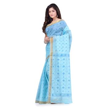 Blue hand woven cotton saree  3