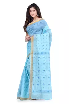 Blue hand woven cotton saree 