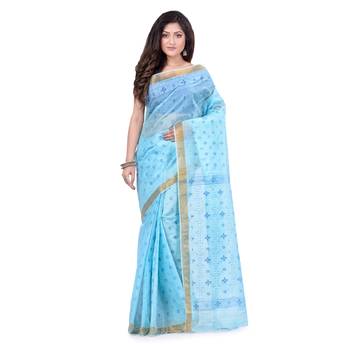 Blue hand woven cotton saree  5