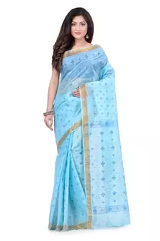 Blue hand woven cotton saree 