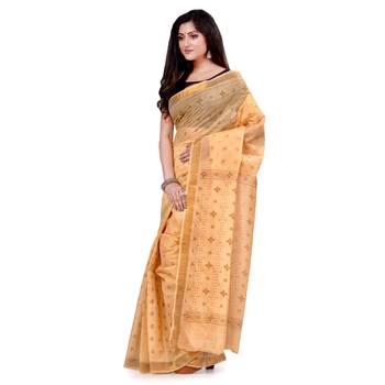 Gold hand woven cotton saree  3