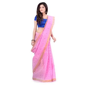 Pink hand woven cotton saree  1