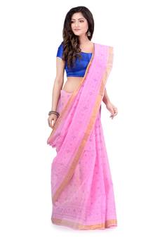 Pink hand woven cotton saree 