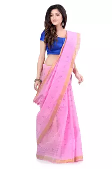 Pink hand woven cotton saree 