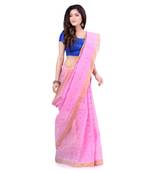 Pink hand woven cotton saree 