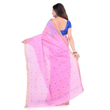 Pink hand woven cotton saree  2