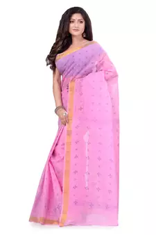 Pink hand woven cotton saree 