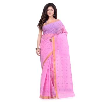 Pink hand woven cotton saree  5